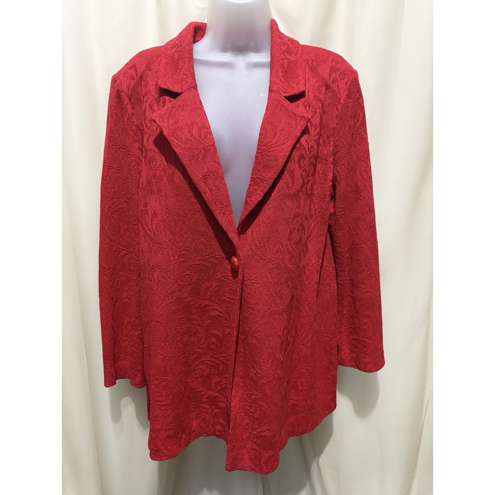 MISOOK Red Single Button 3/4 Sleeve Jacket  Shoulder Pads Size L